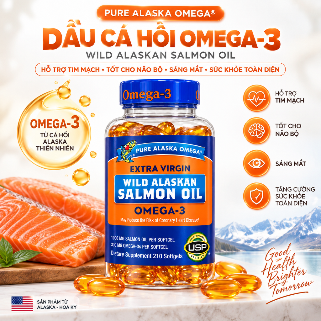 Dầu Cá Hồi Omega-3 Pure Alaska - 210 Viên