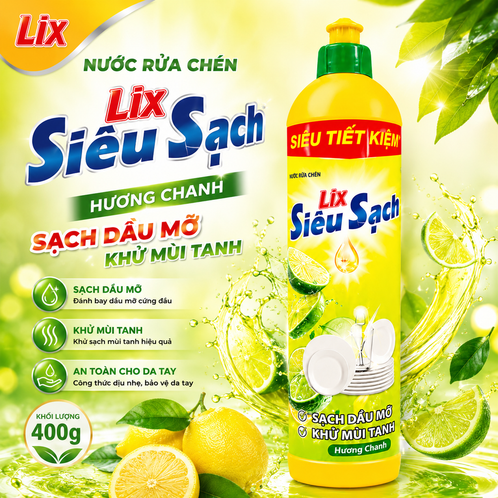 Nước Rửa Chén Siêu Sạch Hương Chanh Lix - 400g