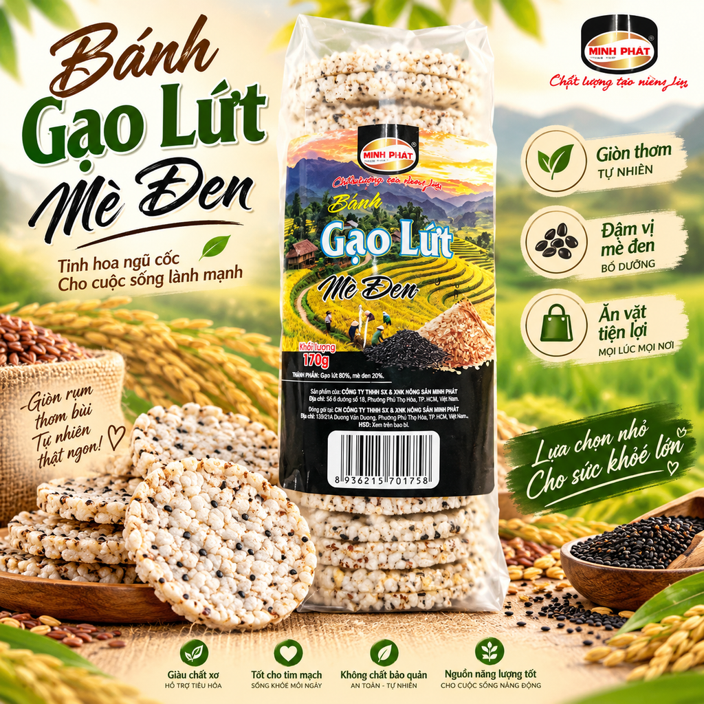 Bánh Gạo Lứt Mè Đen Minh Phát - Gói 170g