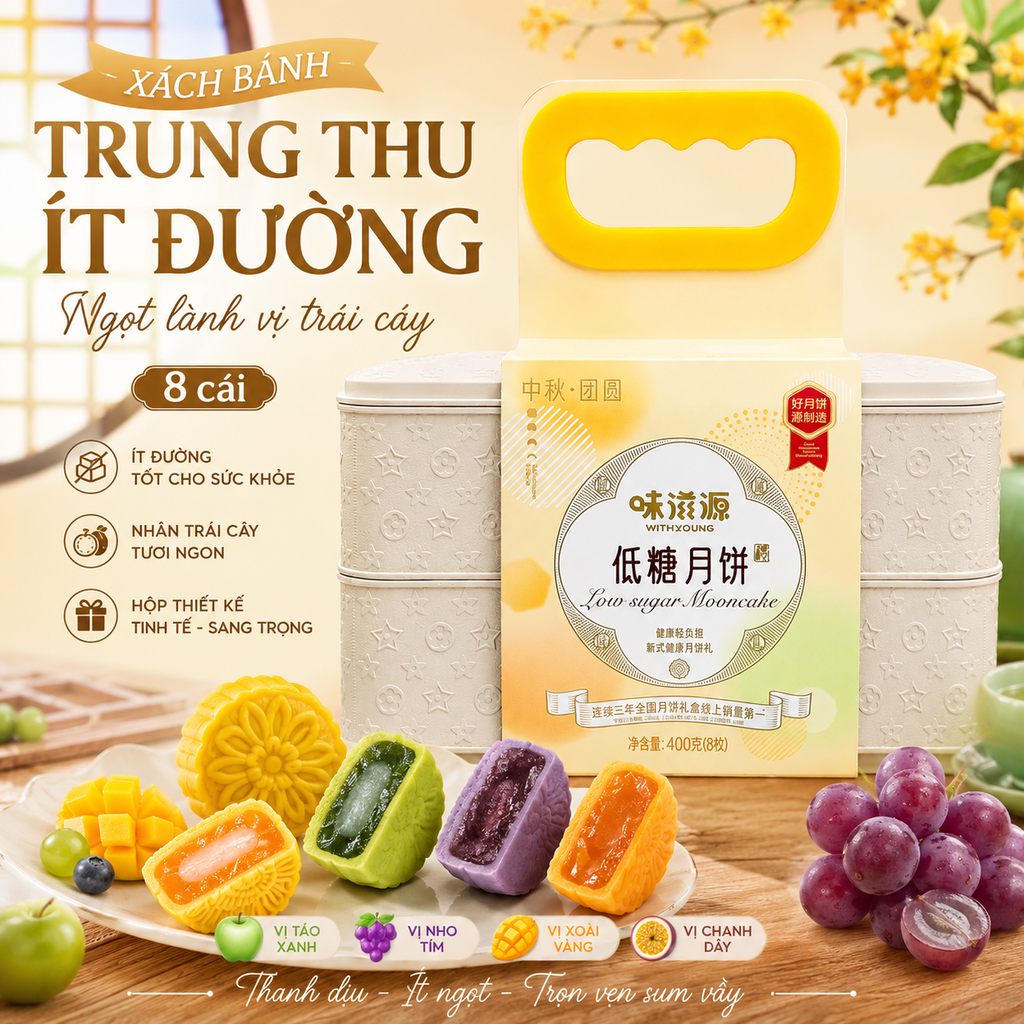 Xách Bánh Trung Thu Ít Đường - 8 Cái