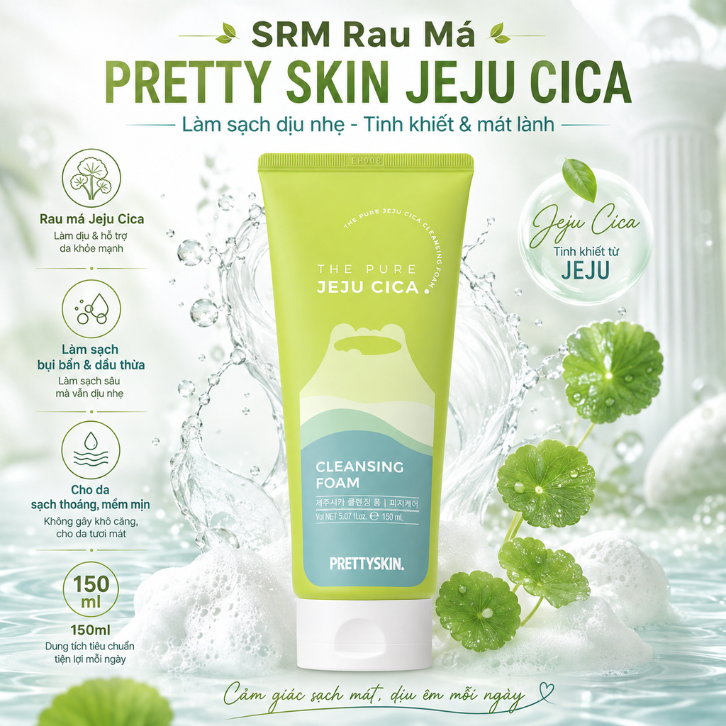 Sữa Rửa Mặt Rau Má Pretty Skin Jeju Cica - 150ml