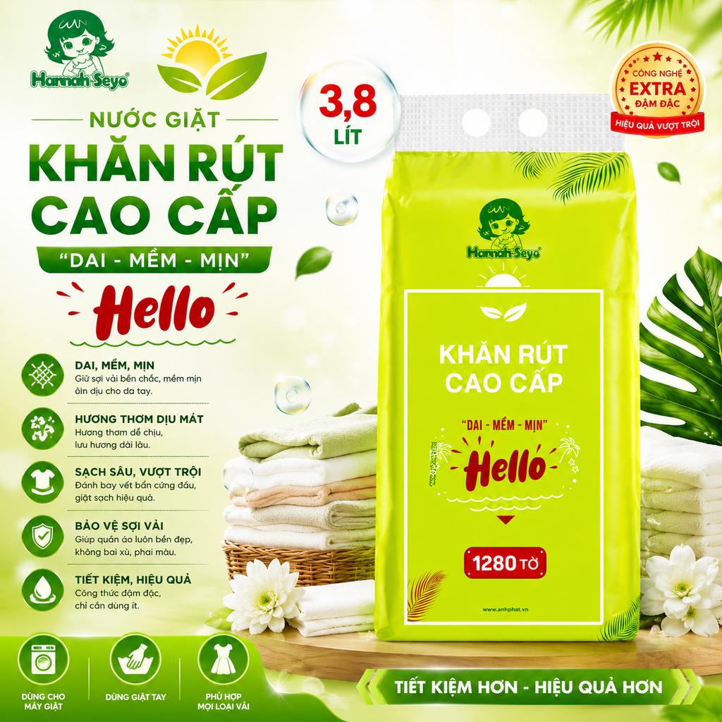 Khăn Giấy Rút Hello Hannah-Seyo - 1280 Tờ