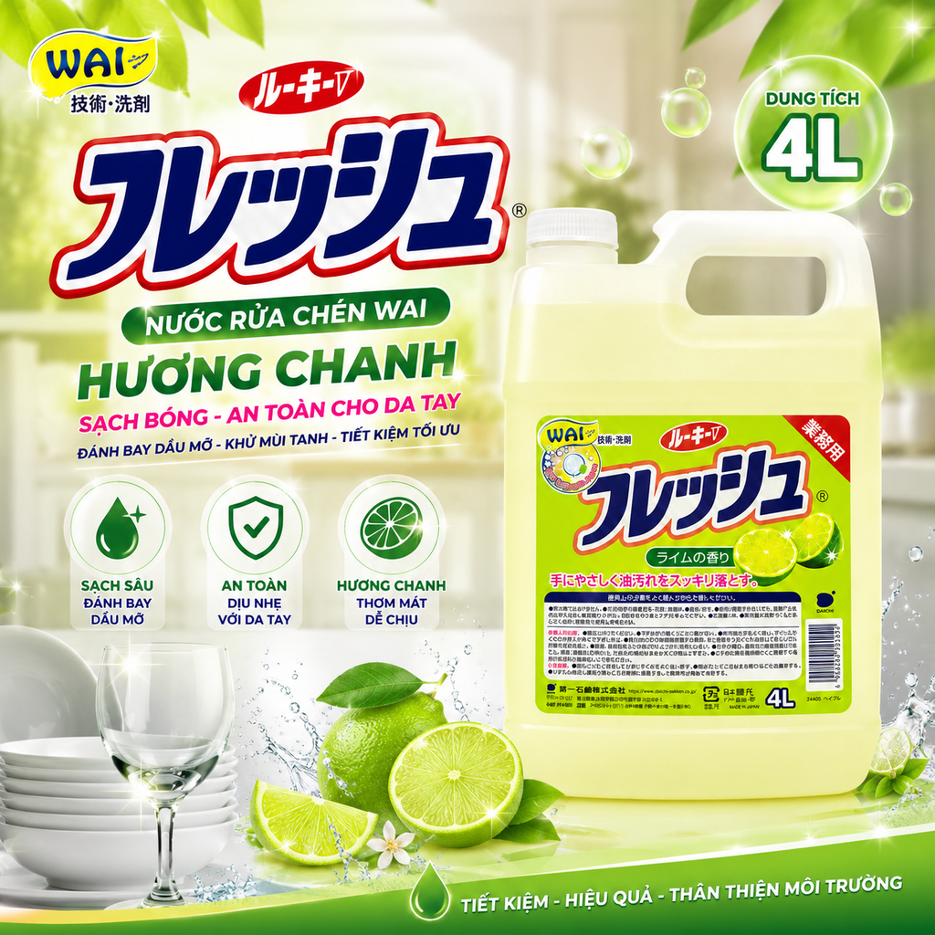 Nước Rửa Chén Wai Nhật Bản Hương Chanh - 4L
