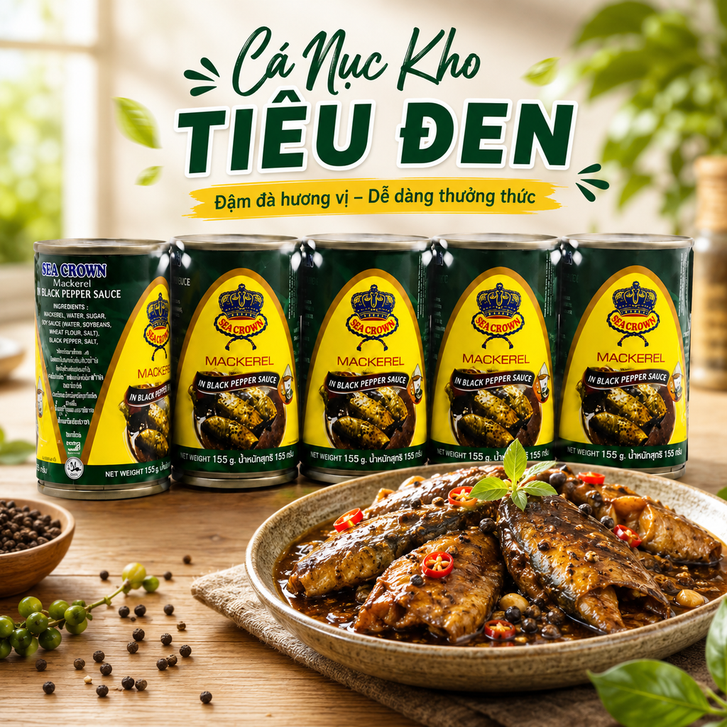 Cá Nục Kho Tiêu Sea Crown - Lốc 5 Hộp x 155g