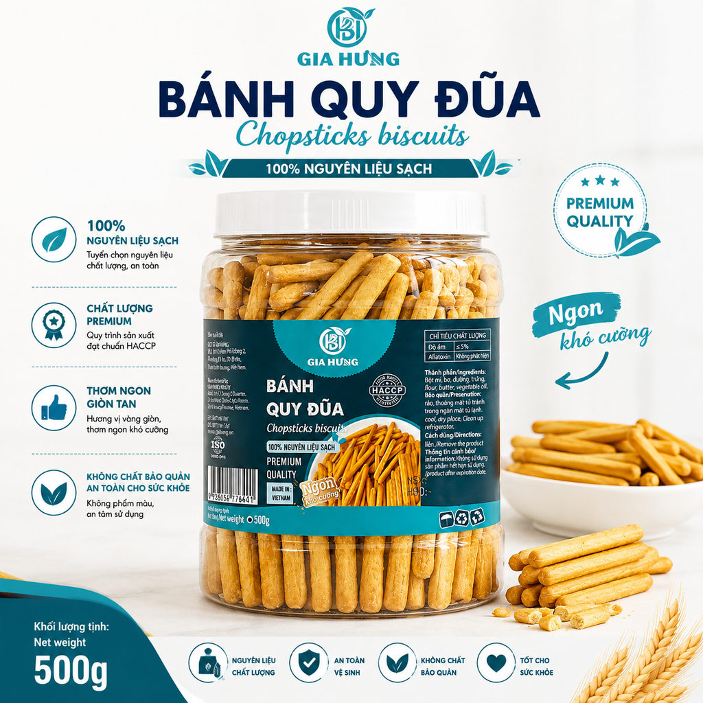 Bánh Quy Đũa Chấm Sữa Gia Hưng - 500g