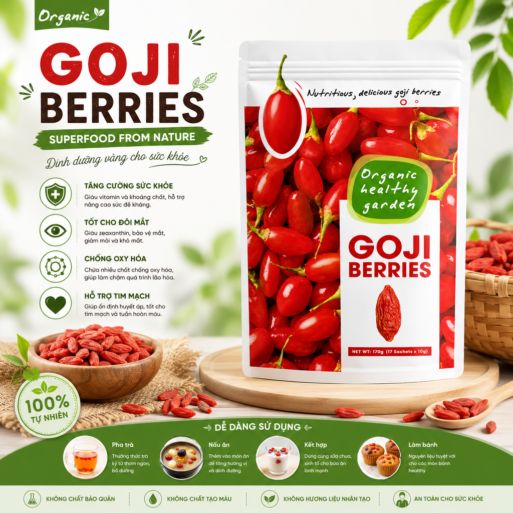 Kỷ Tử Sấy Khô Organic Healthy Garden - 170g