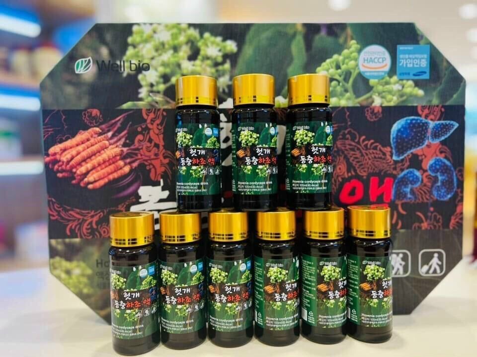 Nước Bổ Gan Đông Trùng Well Bio Hovenia Cordyceps Hàn Quốc - 10 chai x 100ml