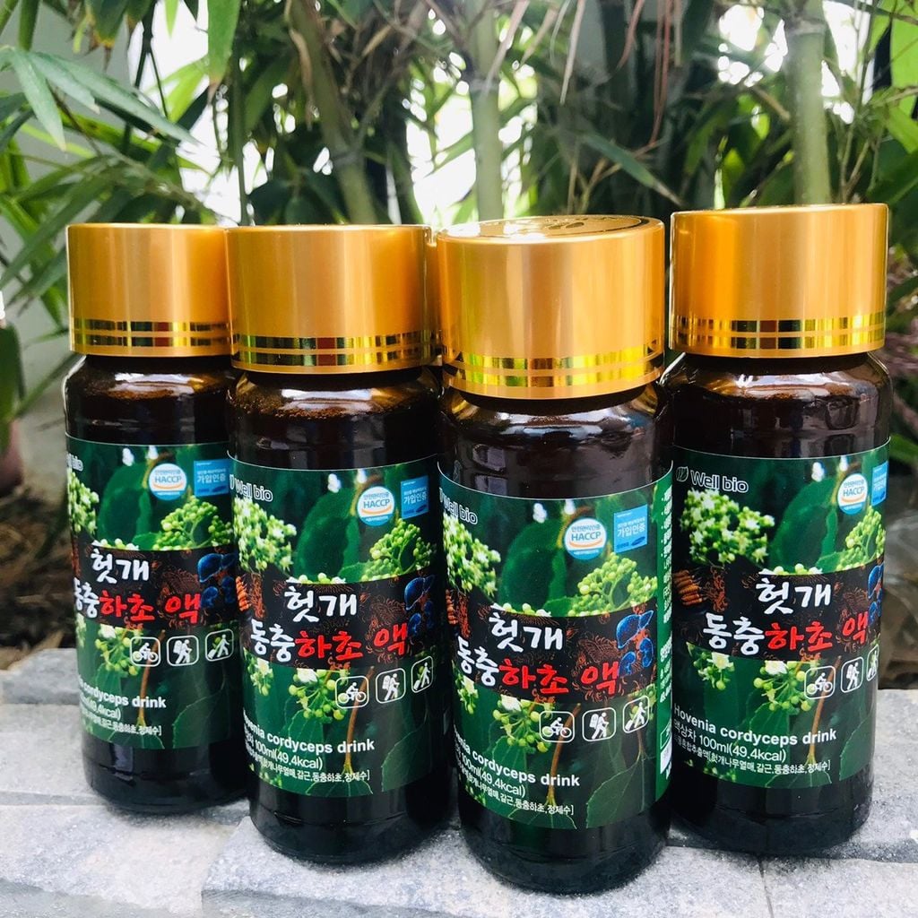 Nước Bổ Gan Đông Trùng Well Bio Hovenia Cordyceps Hàn Quốc - 10 chai x 100ml