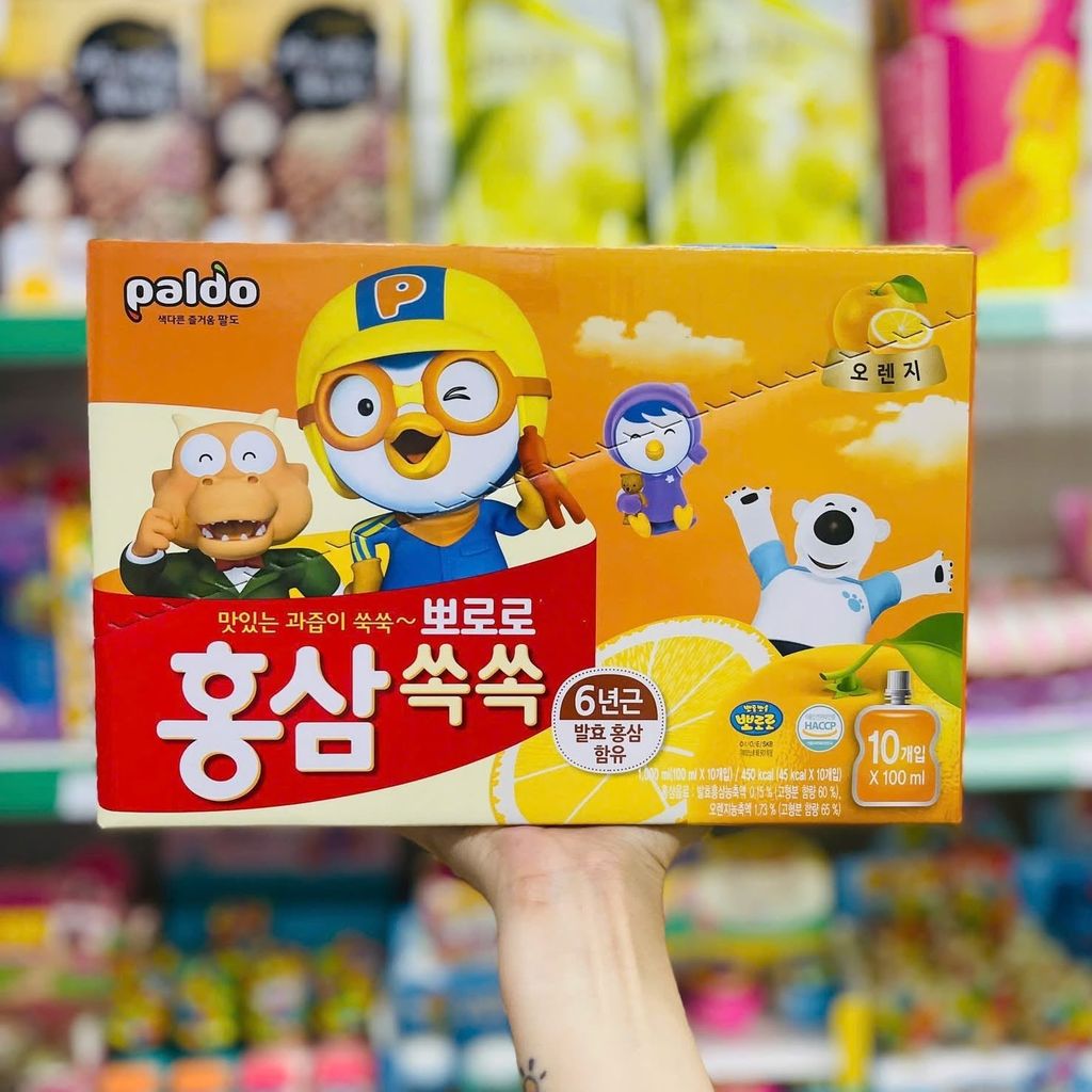 Nước Hồng Sâm Trẻ Em Pororo Paldo Hàn Quốc - Thùng 10 Gói