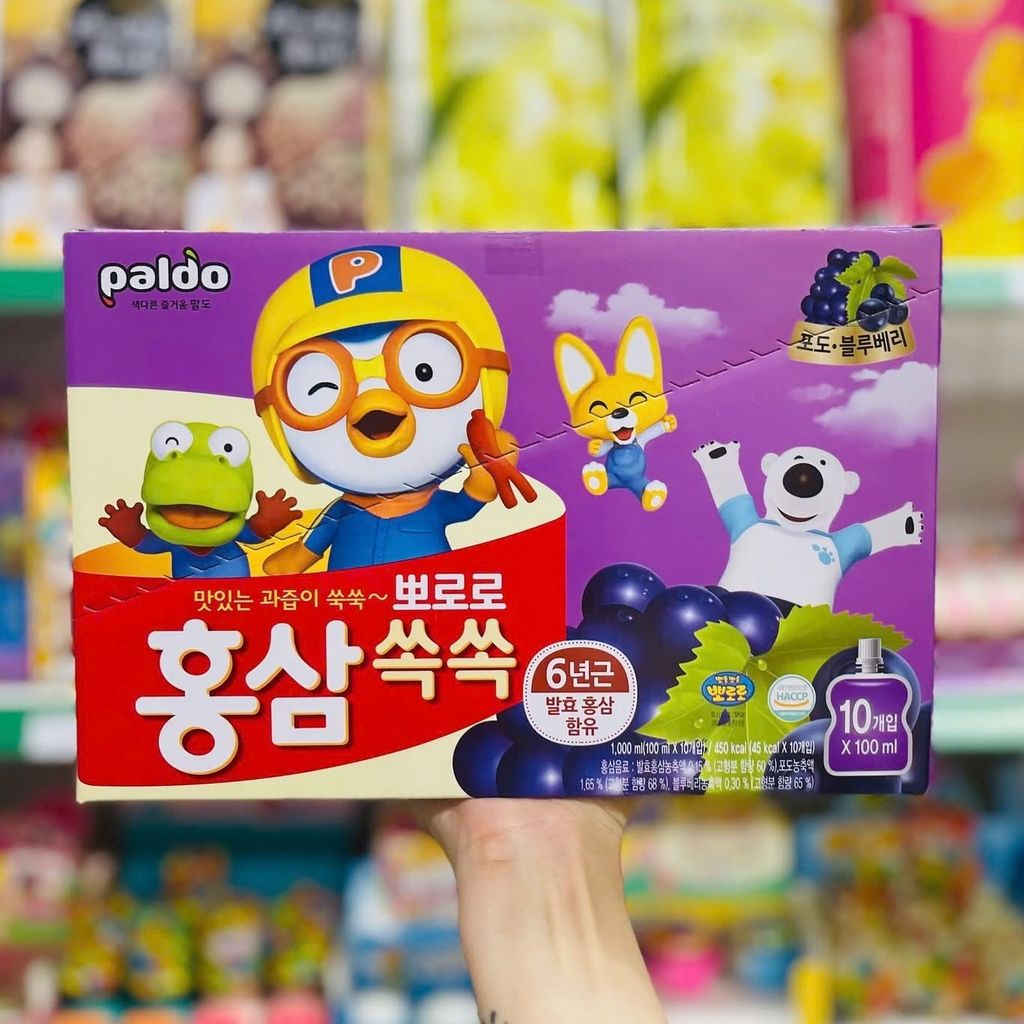 Nước Hồng Sâm Trẻ Em Pororo Paldo Hàn Quốc - Thùng 10 Gói