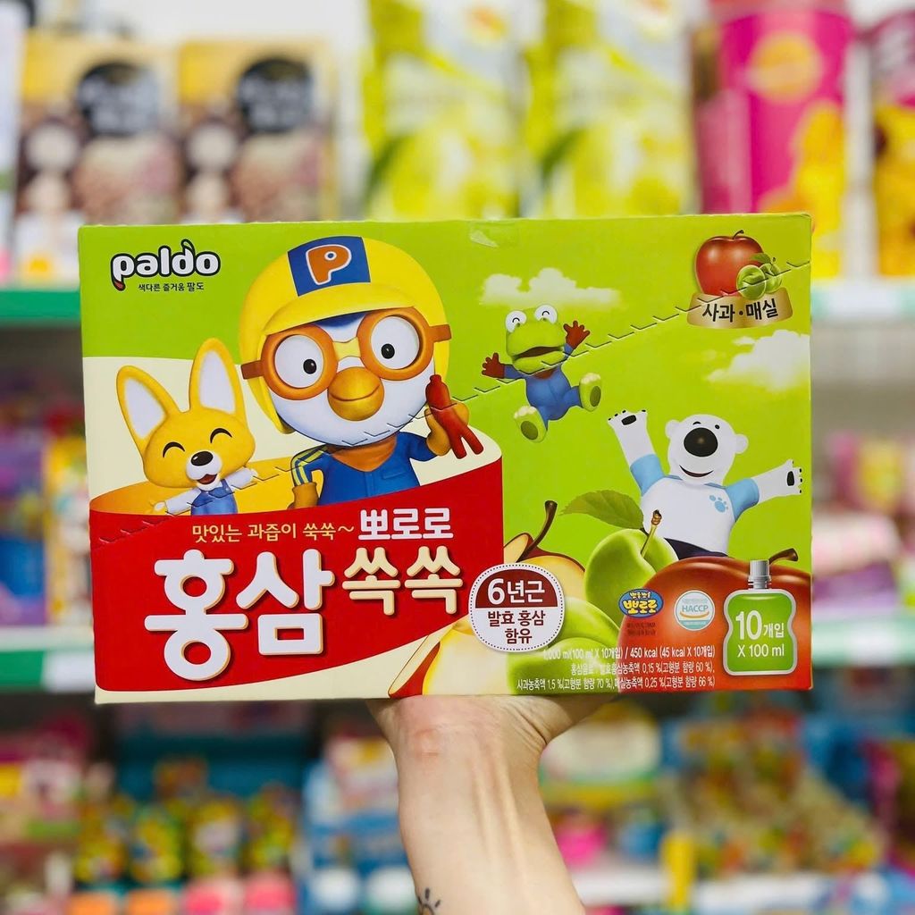 Nước Hồng Sâm Trẻ Em Pororo Paldo Hàn Quốc - Thùng 10 Gói