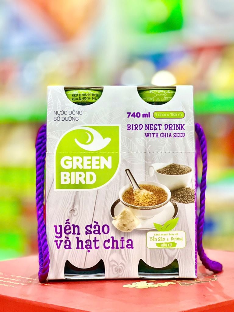 Nước Yến Sào Hạt Chia Green Bird – Lốc 4 chai x 185ml