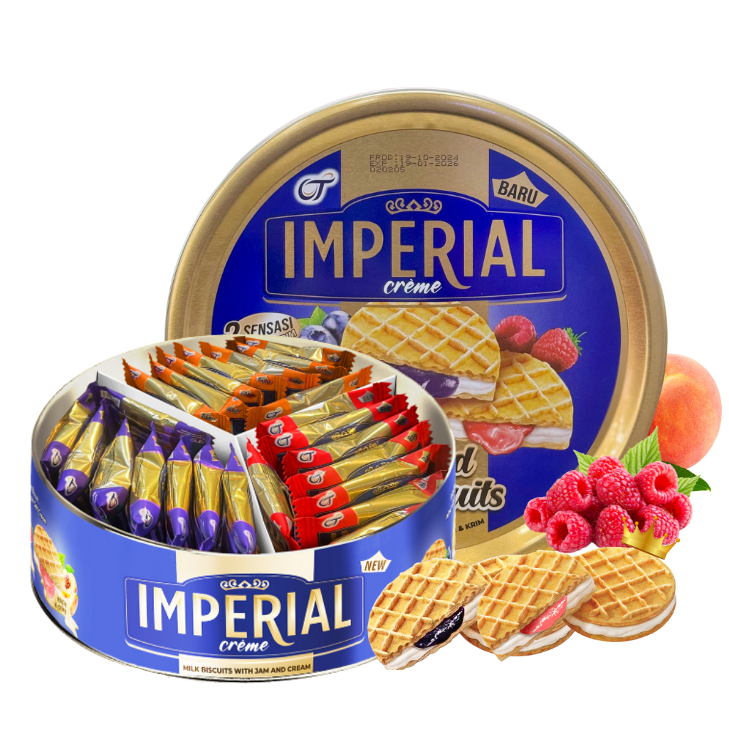 Bánh Quy Hộp Thiếc Kẹp Kem Mứt Trái Cây Imperial Indonesia - 216g