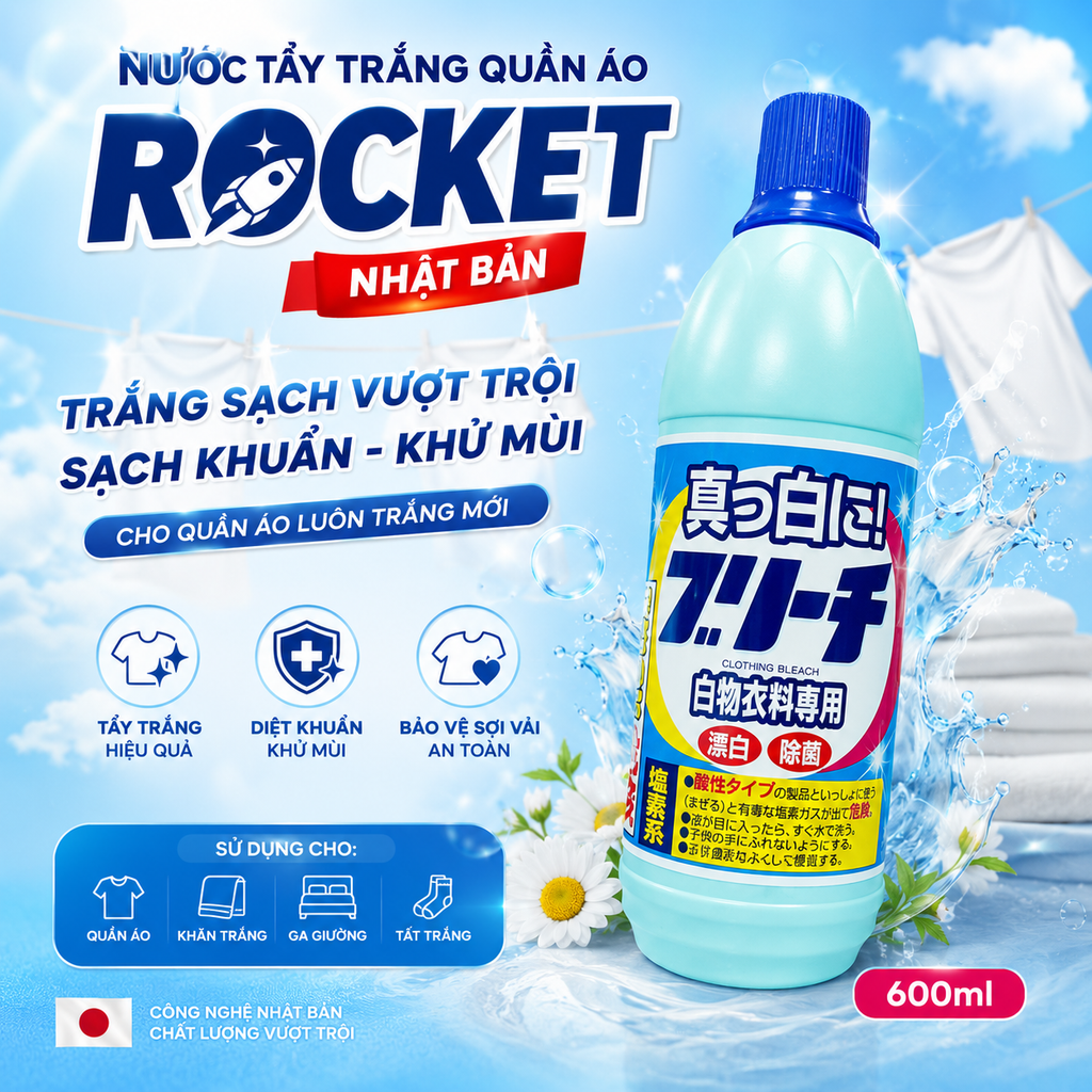 Nước Tẩy Trắng Quần Áo Rocket Nhật Bản - 600ml