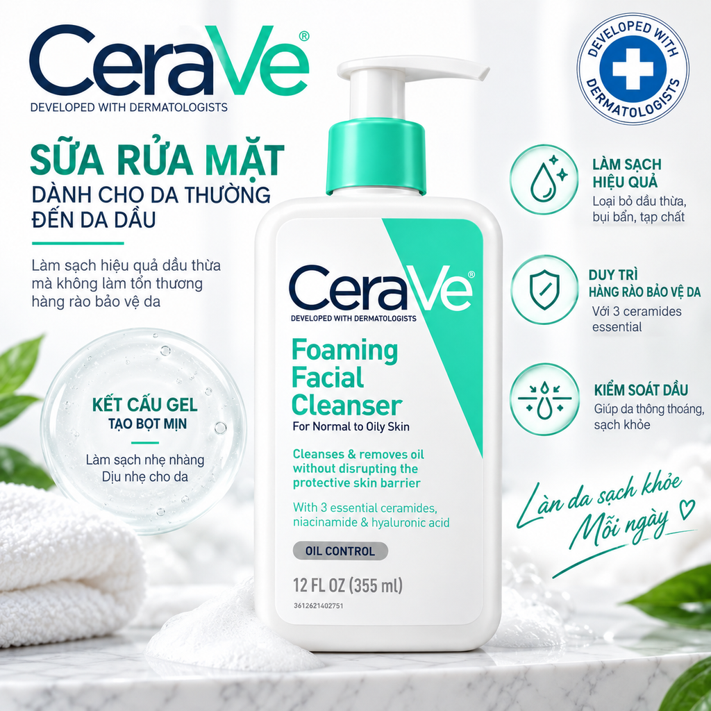 Sữa Rửa Mặt CeraVe Foaming Facial Cleanser - 355ml