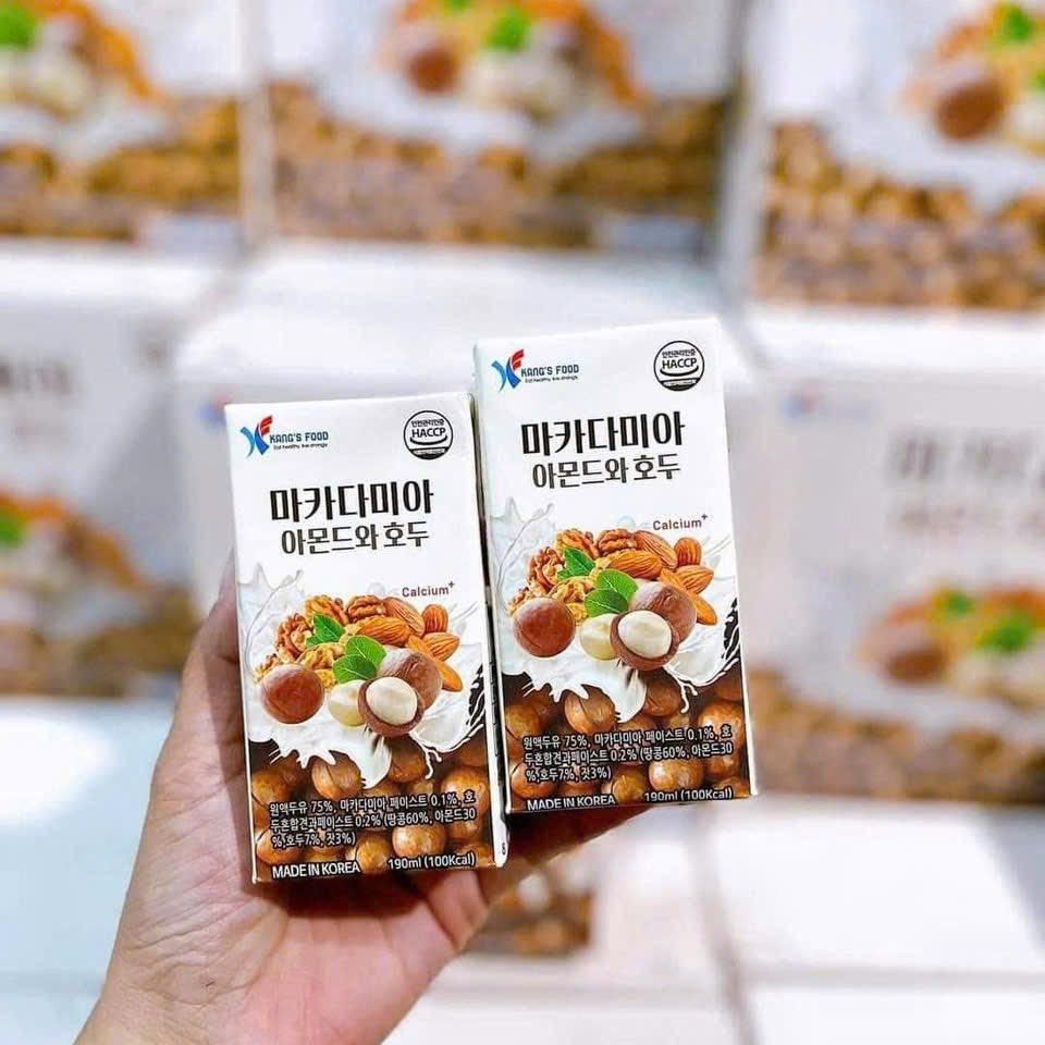 Sữa Hạt Macca Hạnh Nhân Óc Chó Canxi Hàn Quốc - Thùng 190ml x 16 Hộp