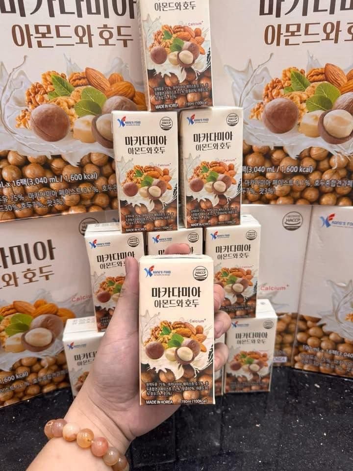 Sữa Hạt Macca Hạnh Nhân Óc Chó Canxi Hàn Quốc - Thùng 190ml x 16 Hộp