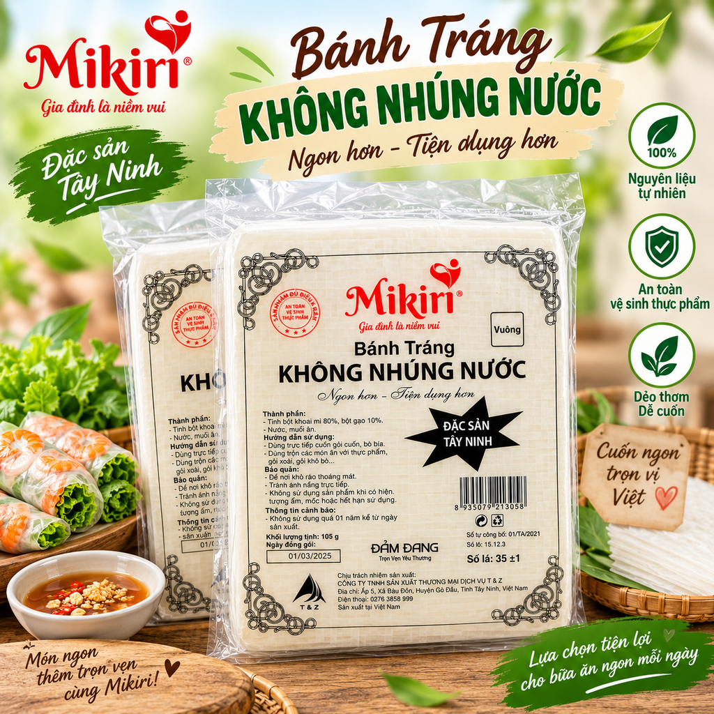 Bánh Tráng Vuông Không Nhúng Nước Mikiri - 105g