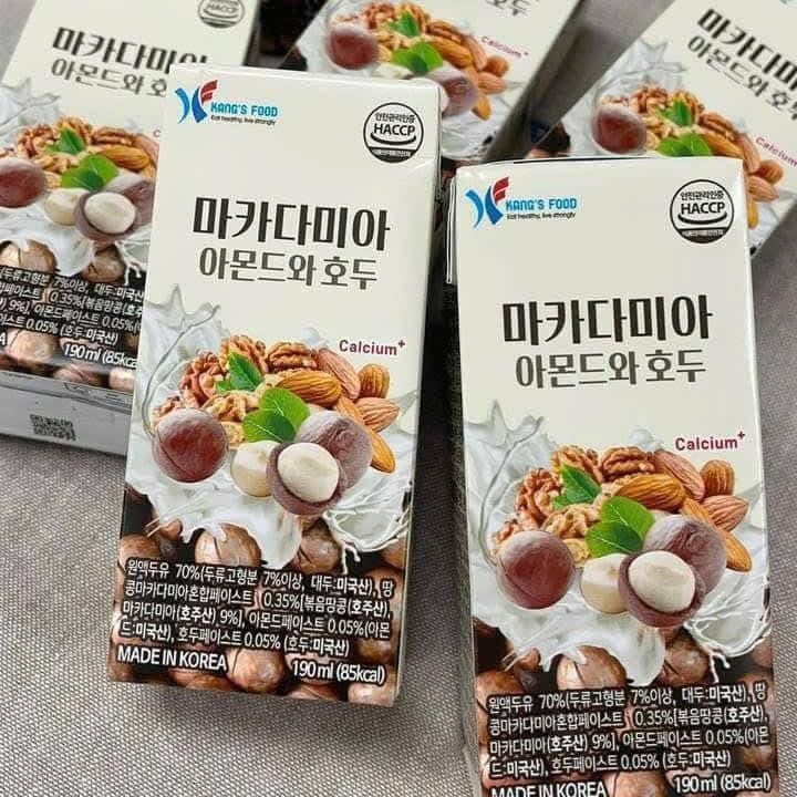 Sữa Hạt Macca Hạnh Nhân Óc Chó Canxi Hàn Quốc - Thùng 190ml x 16 Hộp