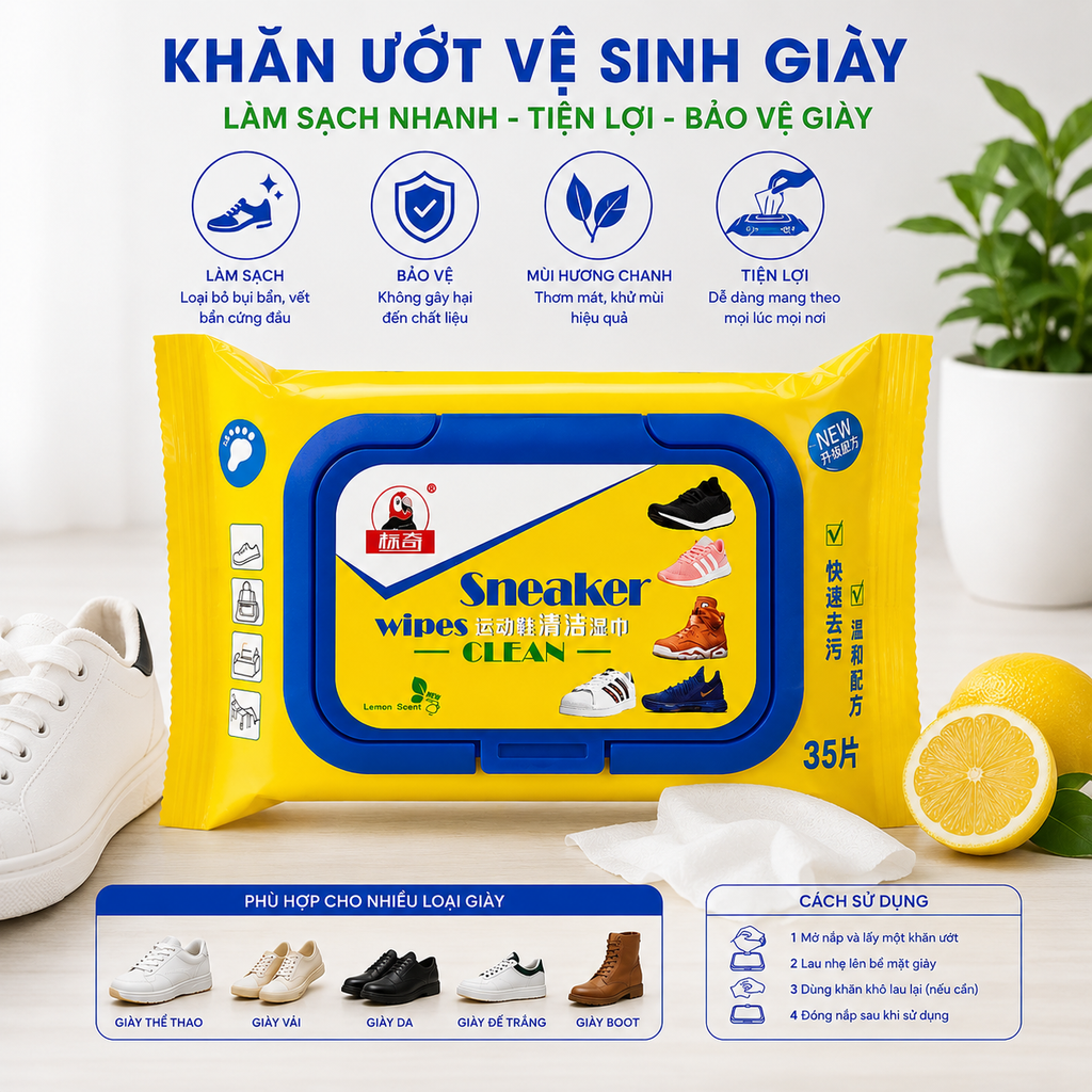 Khăn Ướt Lau Giày Sneaker Wipes - Gói 35 tờ