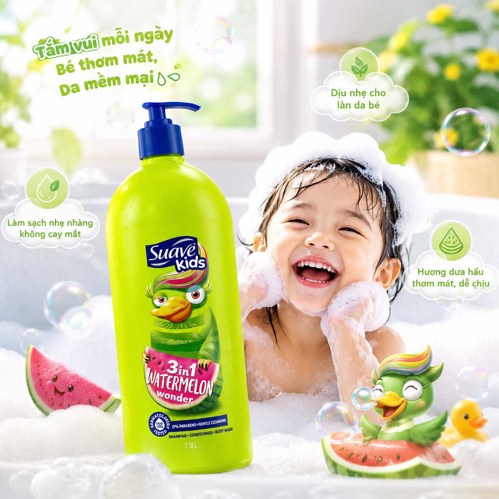 Suave Kid 3in1 Hương Dưa Hấu - 1.18L
