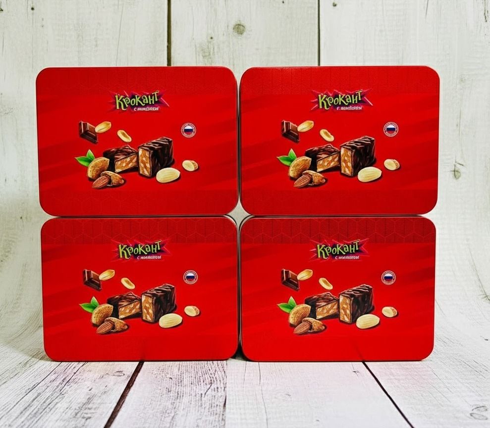 Kẹo Socola Hộp Thiếc Đậu Phộng Hạnh Nhân Krokaht Nga – 180g