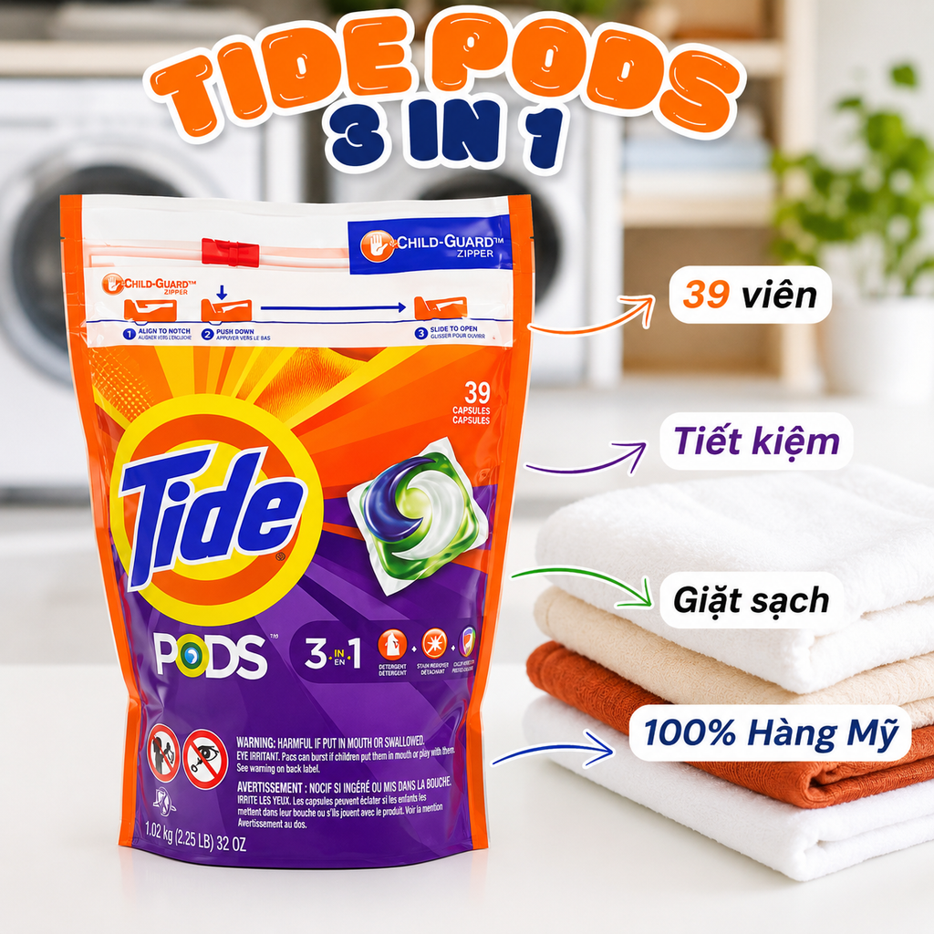 Viên Giặt Tide Mỹ (Túi 39 Viên) - 924G