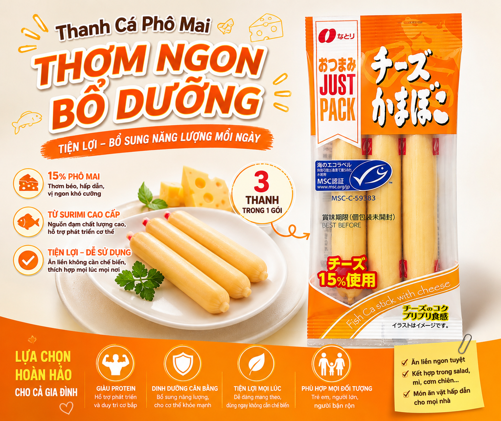 Xúc Xích Cá Phô Mai Natori Nhật Bản - Gói 36g