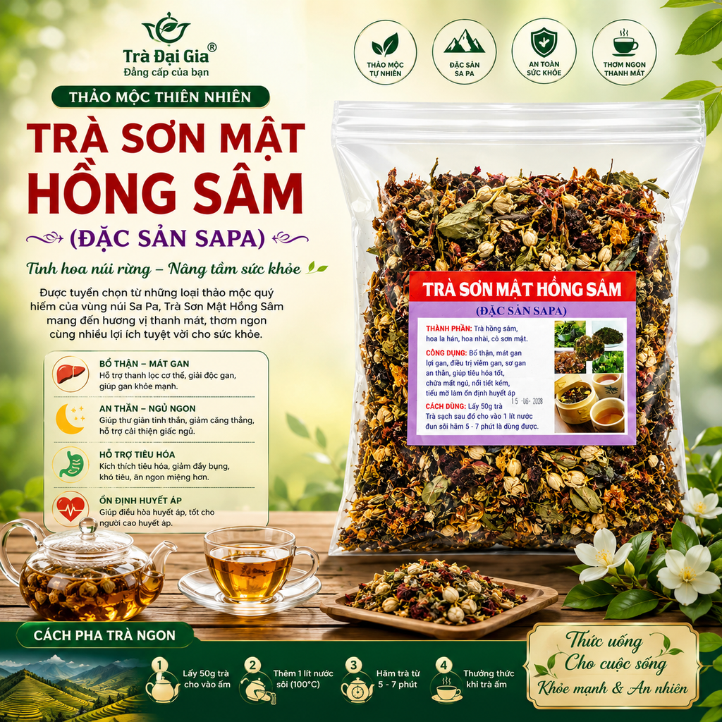 Trà Sơn Mật Hồng Sâm Đặc Sản Sapa - 500g