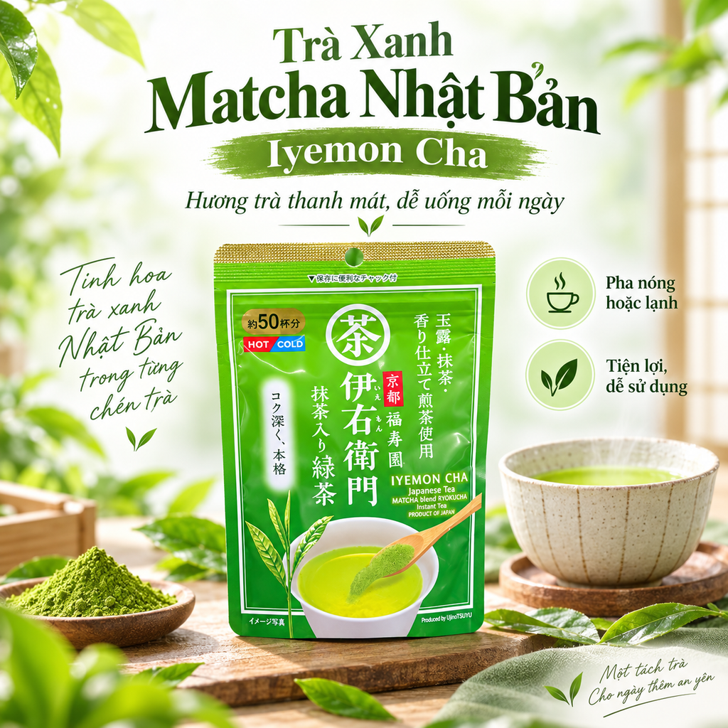 Bột Trà Xanh Hòa Tan Cao Cấp Nhật Iyemon - Gói 40g