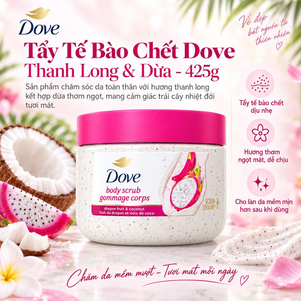 Tẩy Tế Bào Chết Dove Thanh Long & Dừa - 425g