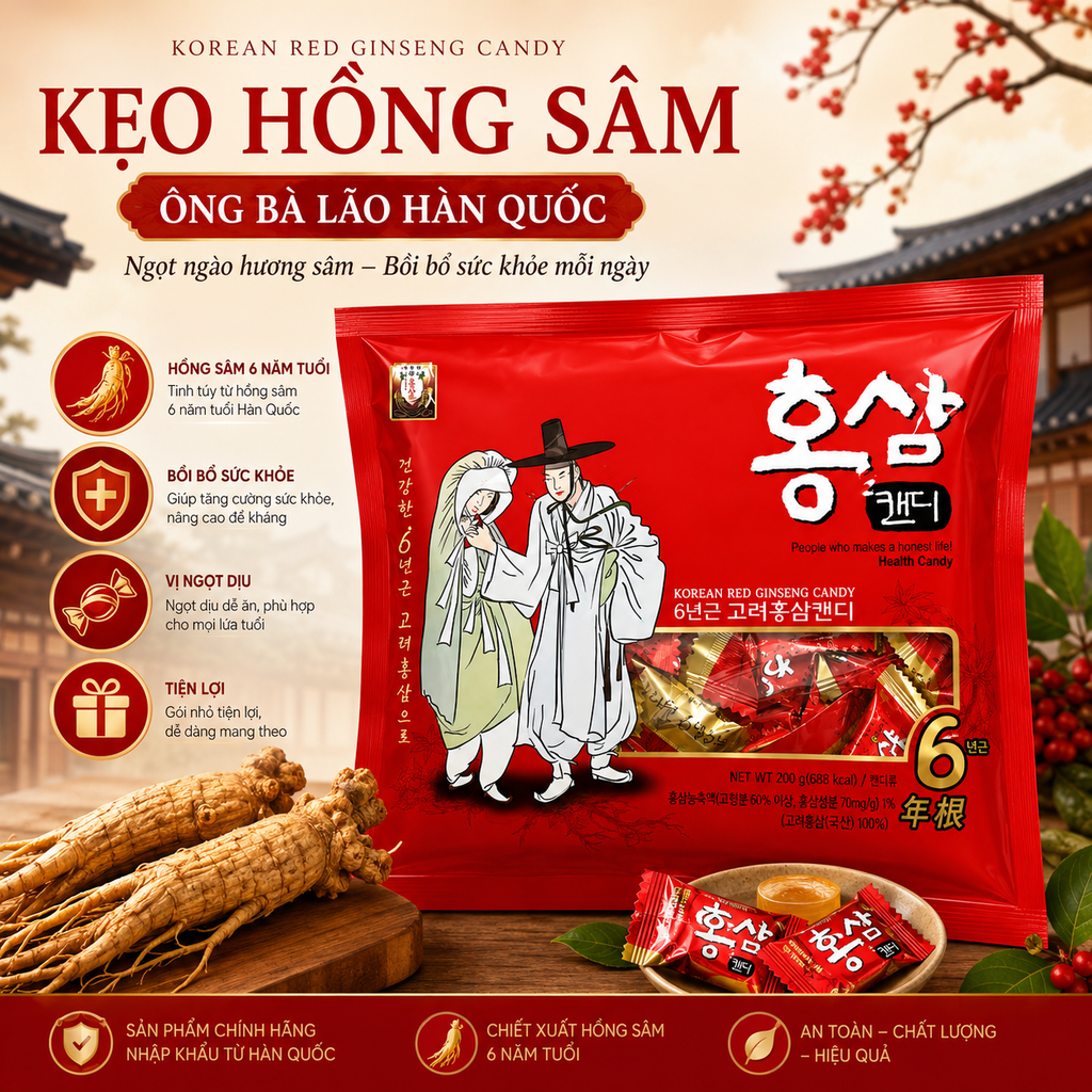 Kẹo Hồng Sâm Ông Bà Lão Hàn Quốc - 200g