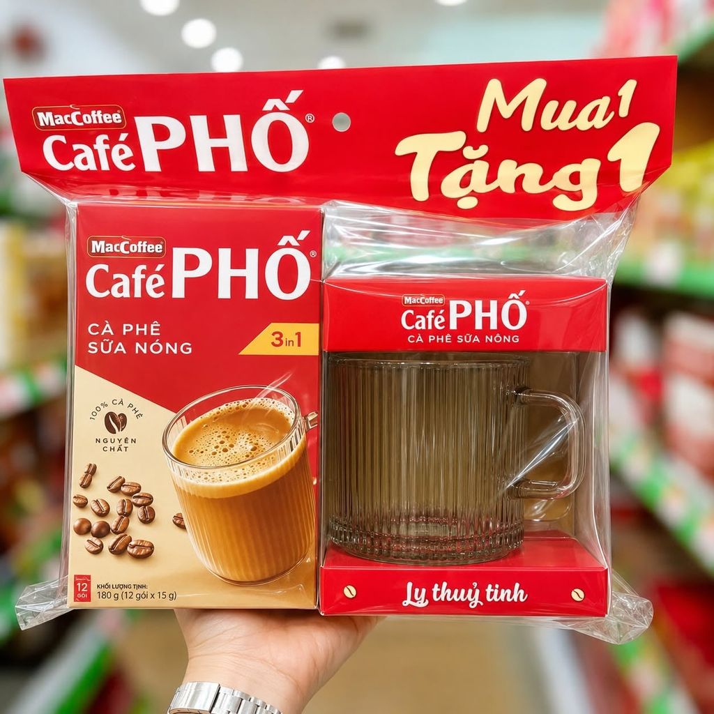 Cà Phê Sữa Phố 3 In 1 - 10 Gói x 16g - Tặng Kèm 1 Ly Thủy Tinh