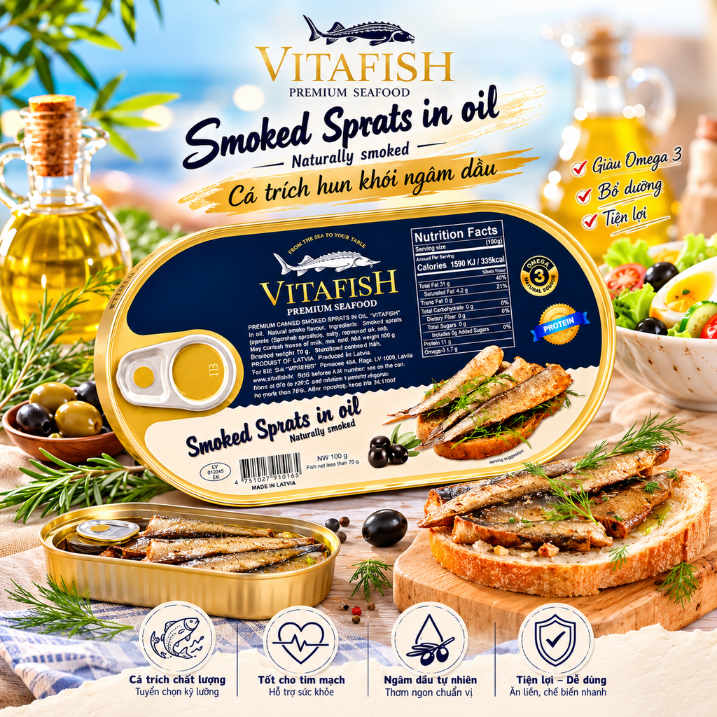 Cá Trích Hun Khói Ngâm Dầu Vitafish Premium - 190g