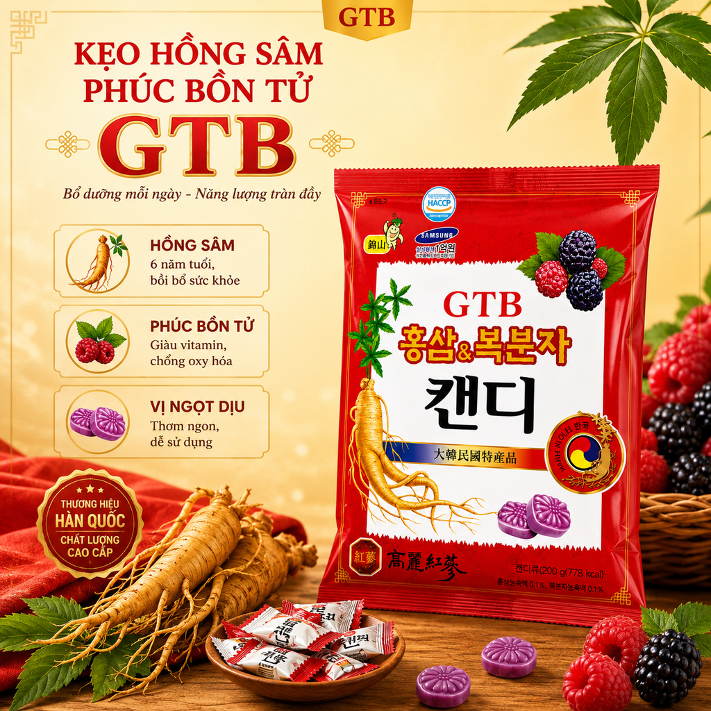 Kẹo Hồng Sâm Phúc Bồn Tử GTB - 200g