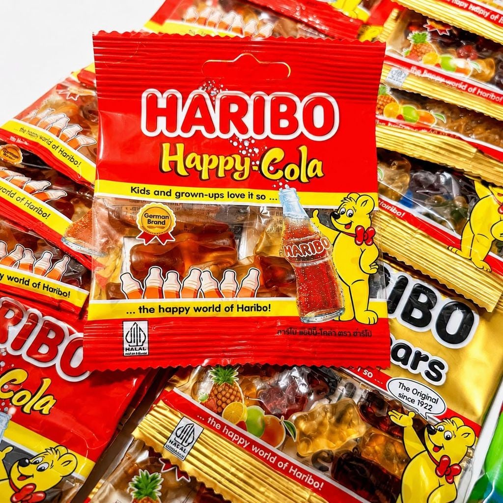 Kẹo Dẻo Haribo Vị Happy Cola Và Vị Goldbears - Dây 12 Gói x 15g