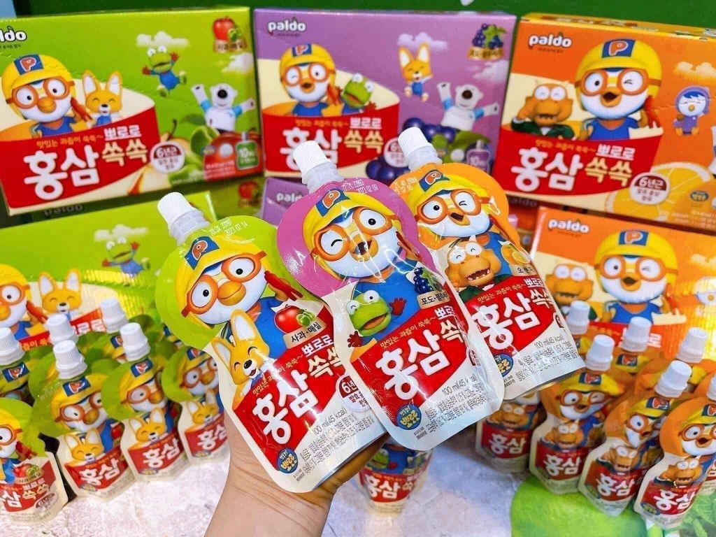 Nước Hồng Sâm Trẻ Em Pororo Paldo Hàn Quốc - Thùng 10 Gói