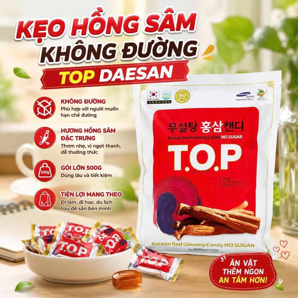 Kẹo Hồng Sâm Không Đường Top Daesan - 500g