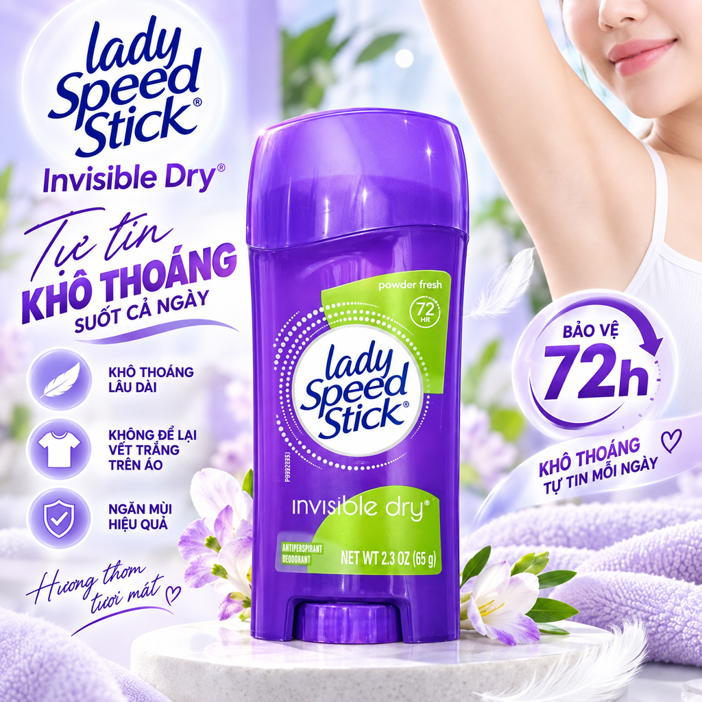 Lăn Khử Mùi Lady Speed Stick Invisible Dry - 65g