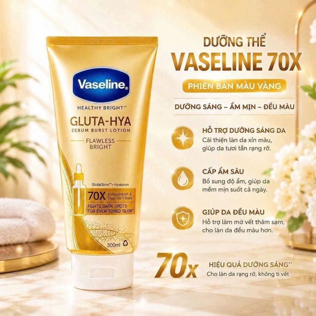 Dưỡng Thể Vaseline Gluta Hya 70X Màu Sữa - 300ml