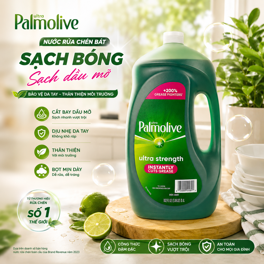 Nước Rửa Chén Palmolive Ultra Strength - Chai 3L