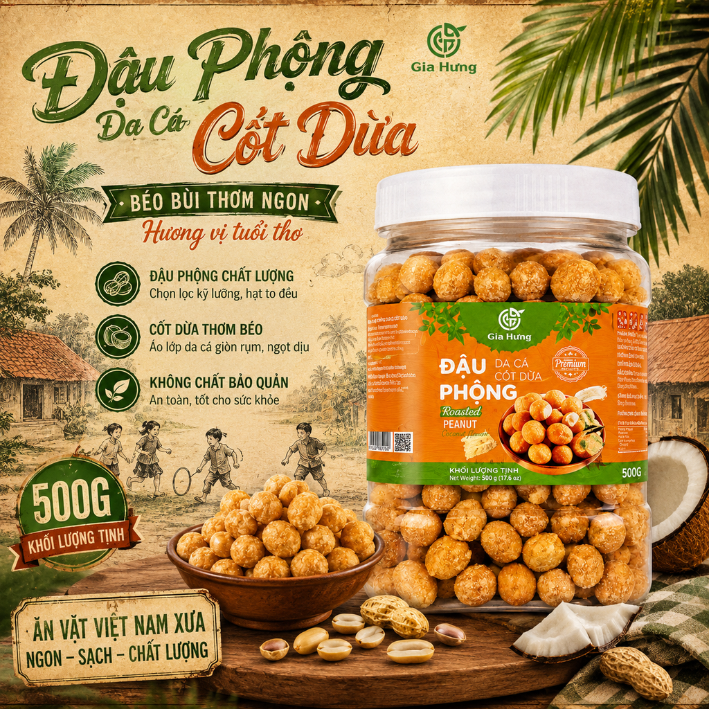 Đậu Phộng Da Cá Cốt Dừa Gia Hưng - 500g