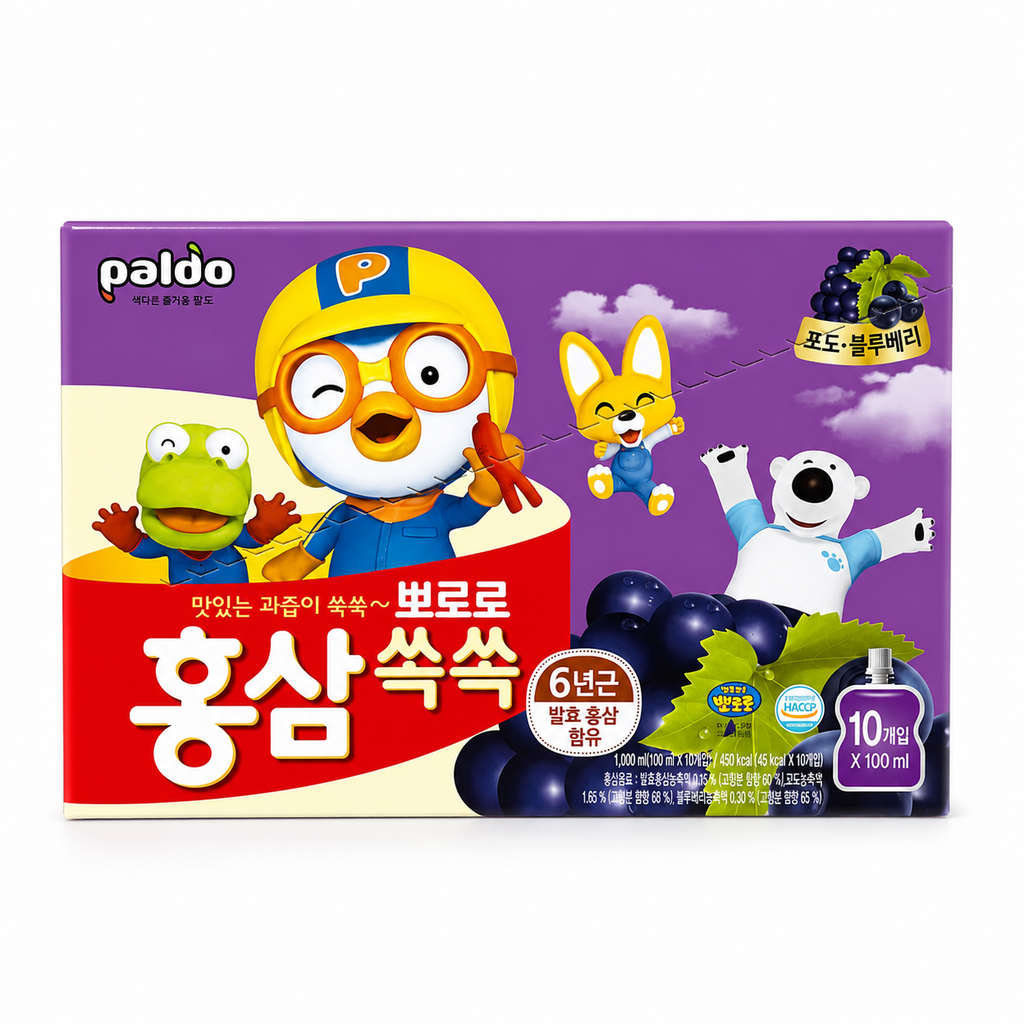 Nước Hồng Sâm Trẻ Em Pororo Paldo Hàn Quốc - Thùng 10 Gói