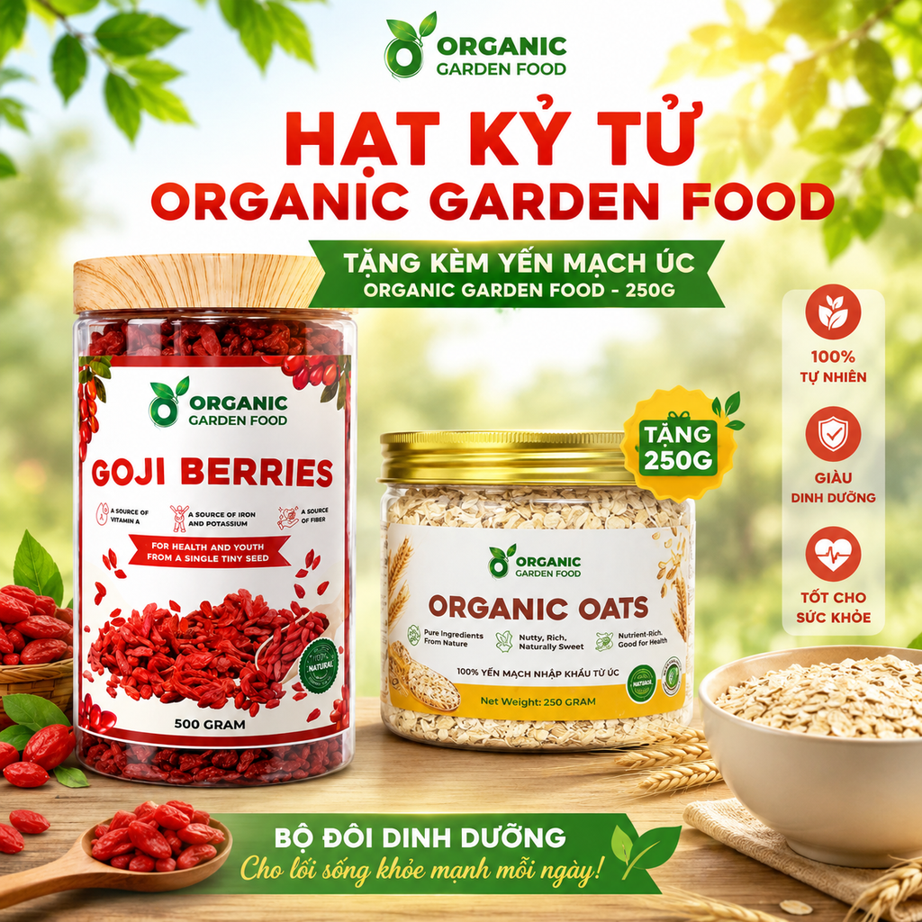 Hạt Kỷ Tử Organic Garden Food 500g - Tặng kèm Yến Mạch Úc Garden Food  - 250g