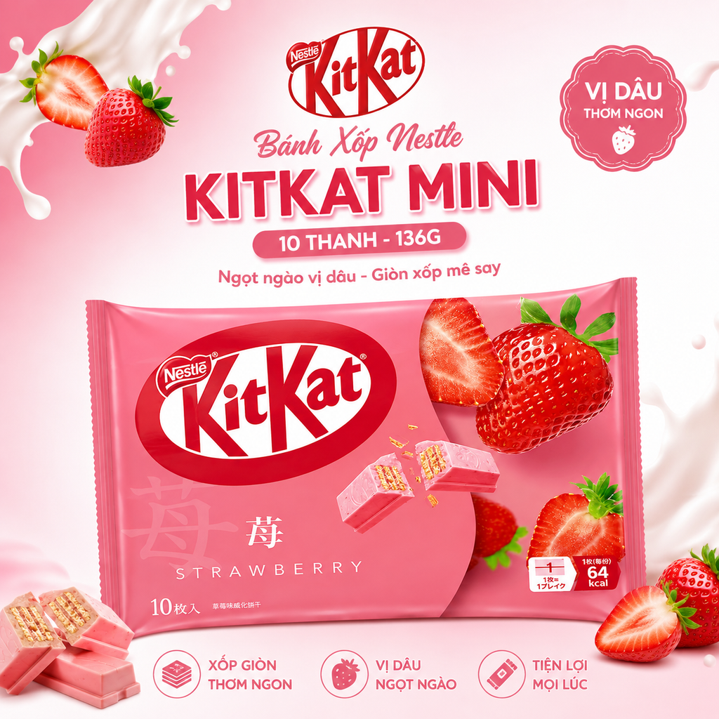 Bánh Xốp Nestle Kitkat Vị Dâu Mini 10 Thanh - 136g