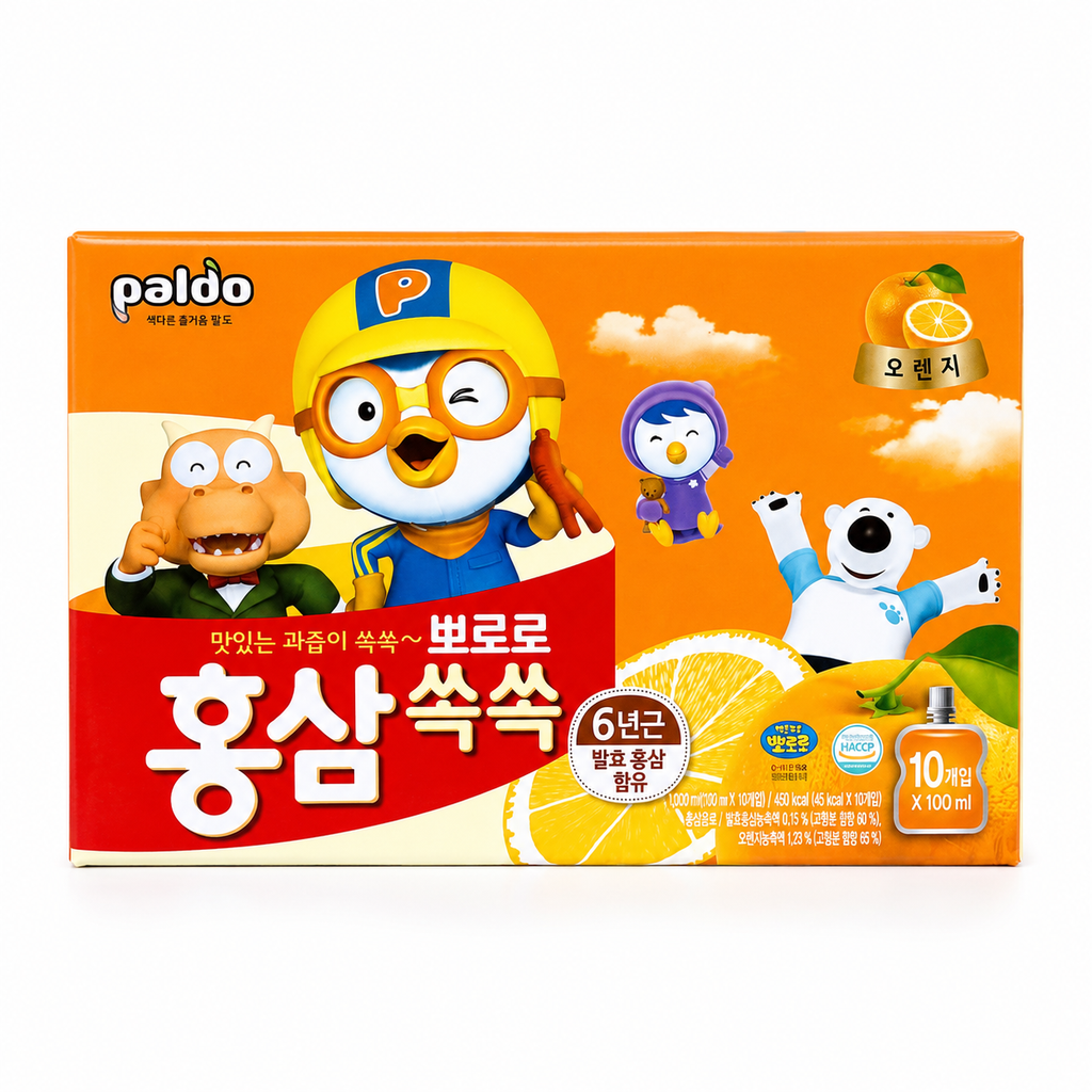 Nước Hồng Sâm Trẻ Em Pororo Paldo Hàn Quốc - Thùng 10 Gói