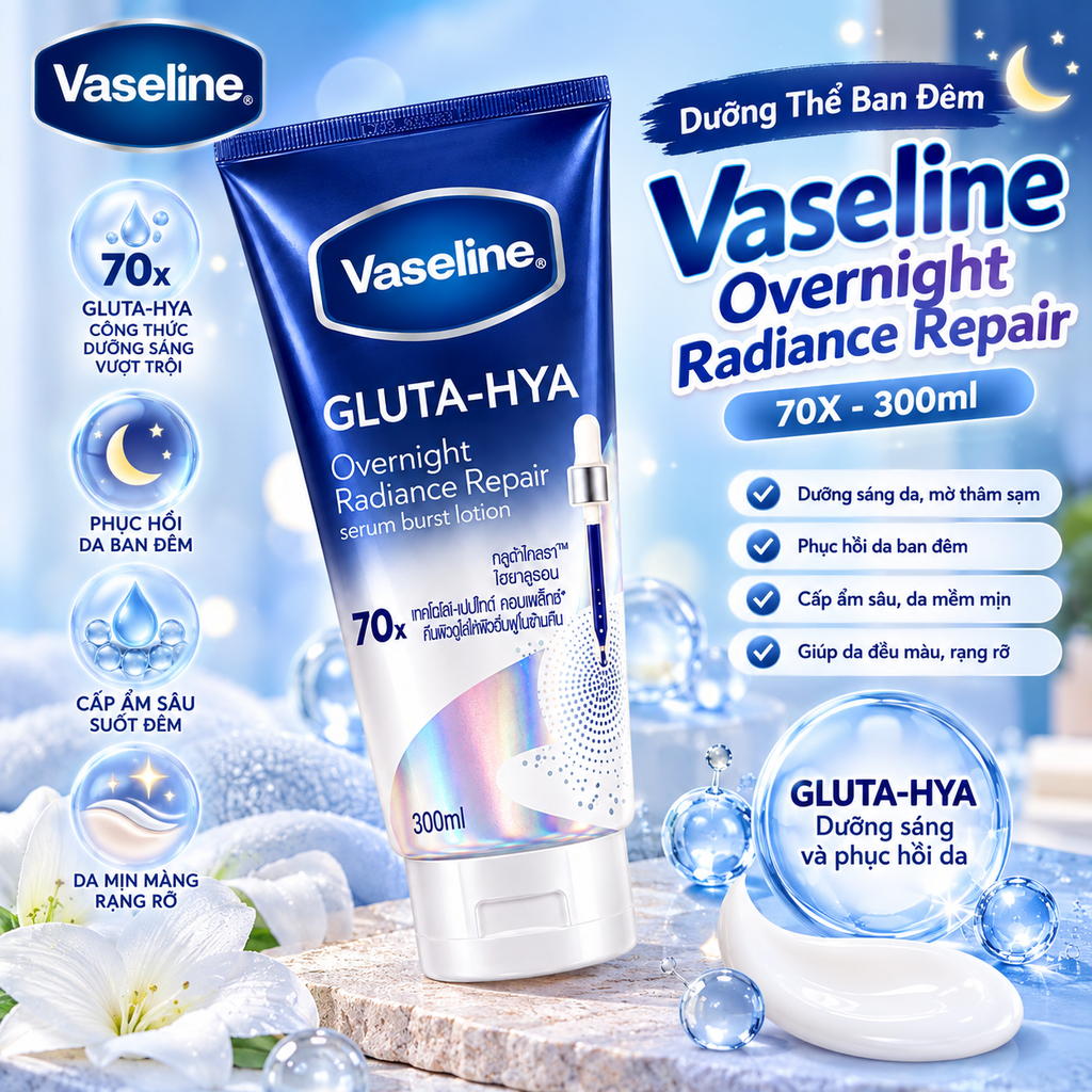 Dưỡng Thể Vaseline 70X Ban Đêm Overnight Radiance Repair - 300ml