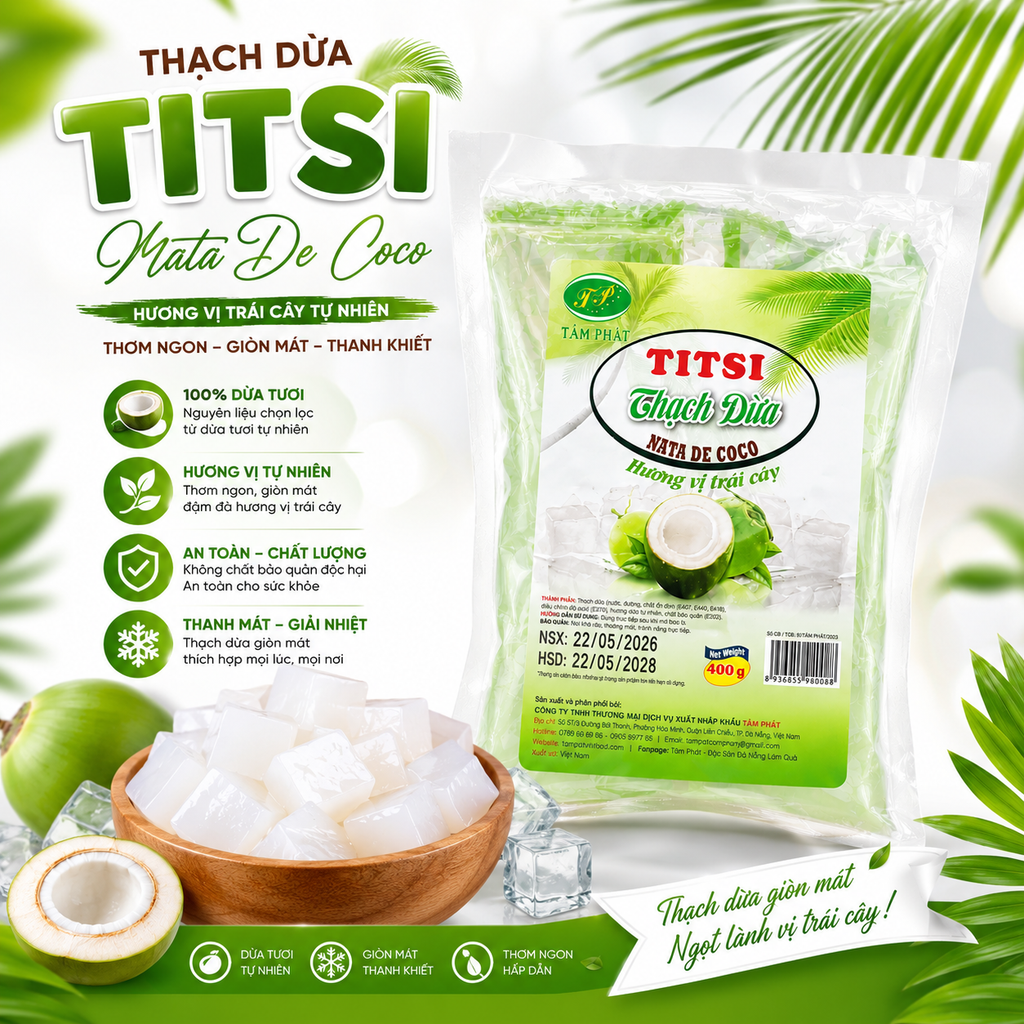 Thạch Dừa Hương Trái Cây Titsi - 400g