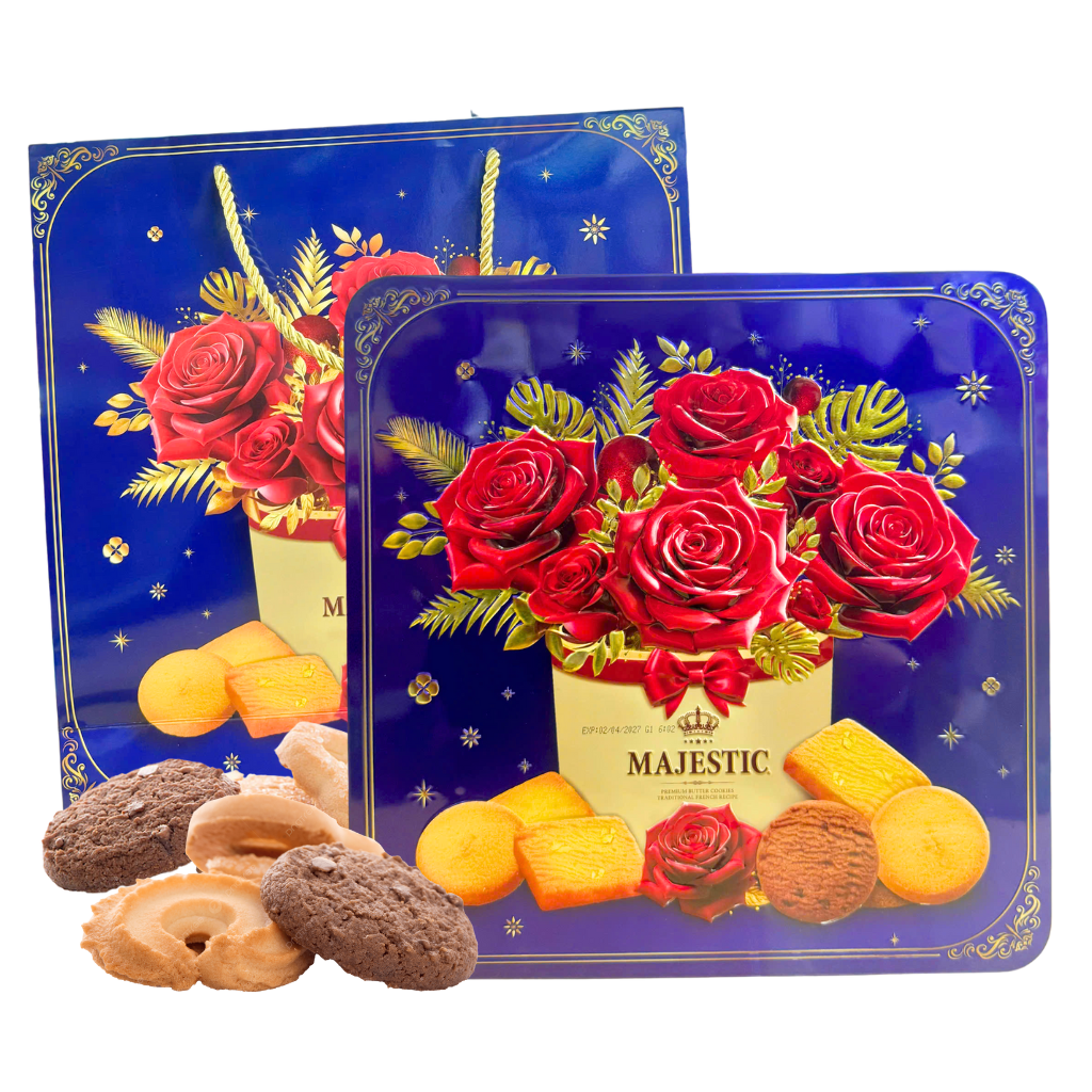 Bánh Quy bơ hộp thiếc Majestic Hoa Hồng - 546g