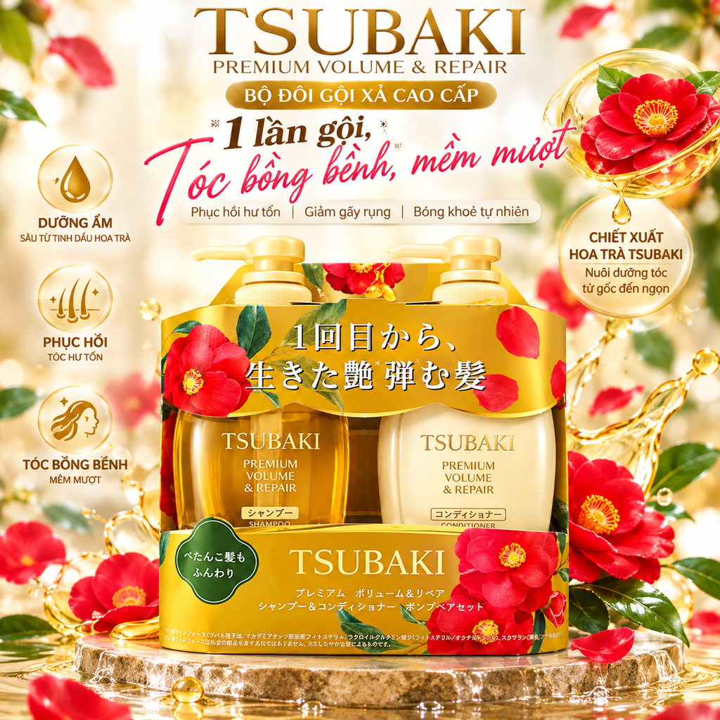 Bộ Gội Xả Tsubaki Premium Chuyên Dưỡng Phồng Và Phục Hồi Tóc - 450ml - 2 chai